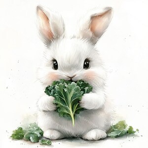 10 Fluffy Rabbits Clipart,Cute Bunny Eating Vegetables Clipart,Bunny Nursery,Printable Watercolor,High-Quality JPGs,Papercraft,Junk Journal,