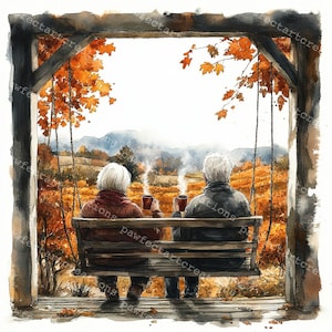 12 bejaarde echtpaar in de herfst clipart, herfst clipart, senior koppel, afdrukbare aquarel, hoogwaardige jpg's, Papercraft Junk Journal, Digital Craft