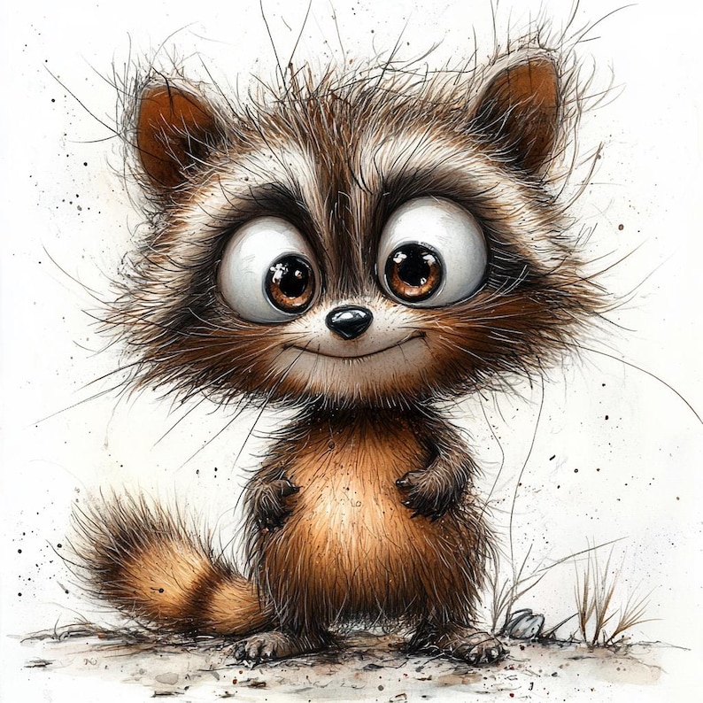 11 Funny Quirky Raccoon Clipart, Cute Raccoon, Printable Watercolor, High-Quality JPGs, Papercraft, Junk Journal, Digital Craft, Card Making