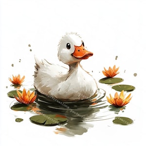 12 super schattige witte oproep eend clipart, eend eendje, afdrukbare aquarel, hoogwaardige JPG's, Papercraft, Junk Journal, Digital Craft