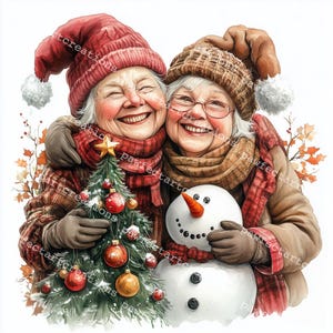10 lustige alte Damen Weihnachten Clipart, beste Freunde, Set 2, printable Aquarell, hochwertige JPGs, Papercraft Junk Journal, Digital Craft