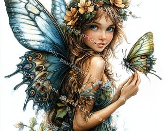 10 Butterfly Fairy Clipart, Blue&Green Fairies, Forest Fairy,Printable Watercolor,High-Quality JPGs, Papercraft, Junk Journal, Digital Craft