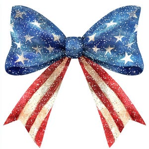 16 Patriotic Bows Clipart, USA Flag, 4th July Bow,Flag-Colored,Printable Watercolor, High-Quality JPGs,Papercraft Junk Journal,Digital Craft