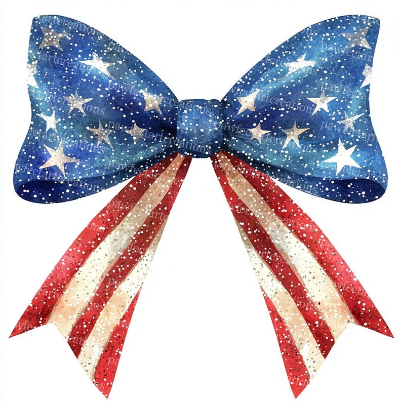 16 Patriotic Bows Clipart, USA Flag, 4th July Bow,Flag-Colored,Printable Watercolor, High-Quality JPGs,Papercraft Junk Journal,Digital Craft
