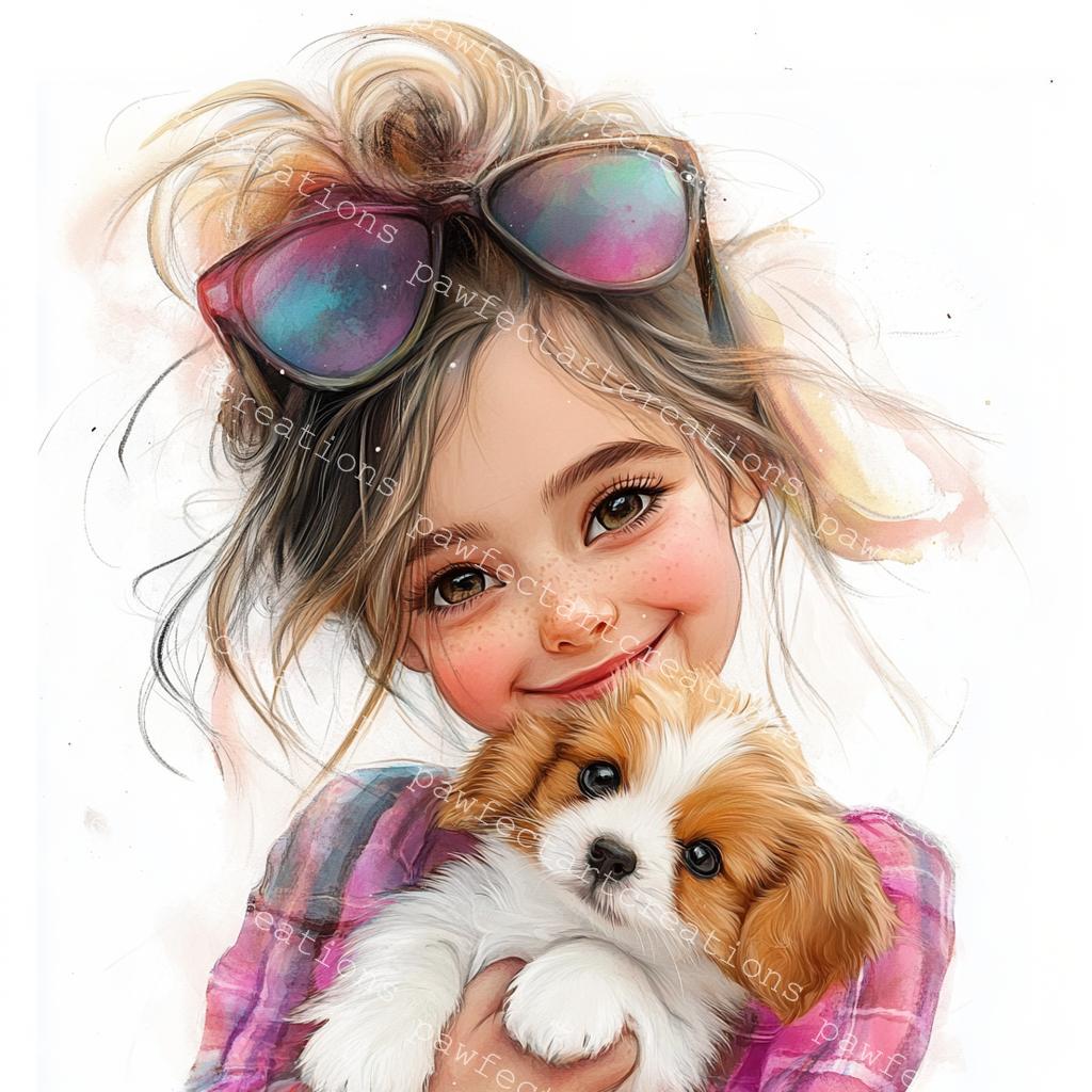Girl With Puppy Clipart: Watercolor Dog Lover Art (digital Download) - Etsy
