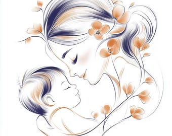 12 Mutter und Kind Line Art Clipart: Aquarell Stil (Digitaler Download)