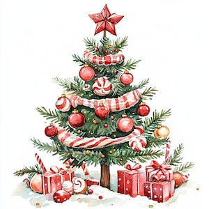 10 Candy Christmas Trees Clipart, Weihnachtskarte, Weihnachtsdekoration, Printable Aquarell, hochwertige JPGs, Papercraft, Junk Journal