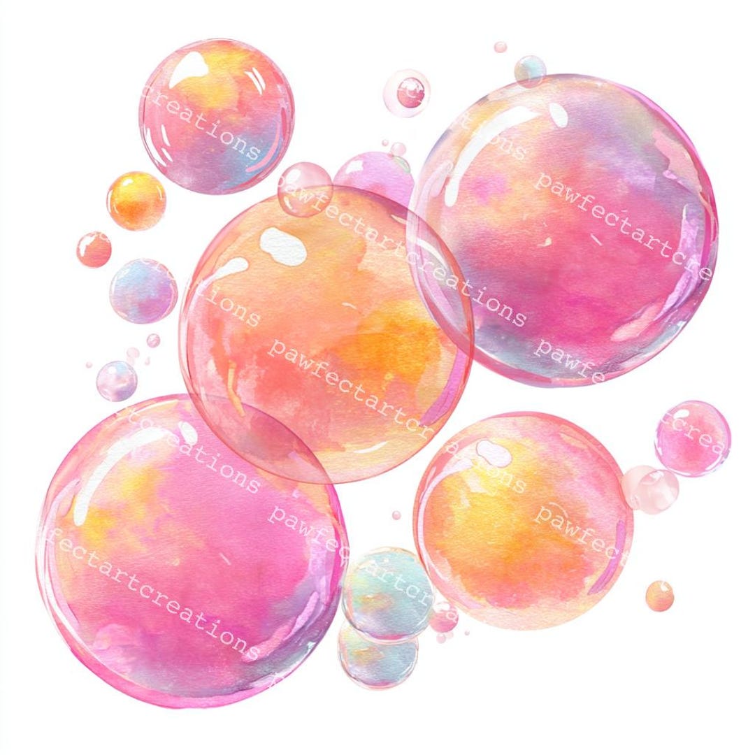 36 Watercolor Soap Bubble Clipart: Iridescent JPG Images (digital ...