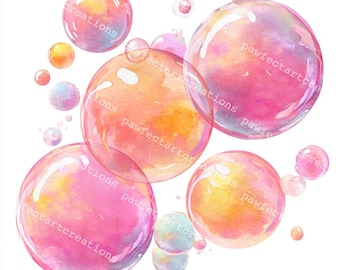 36 Watercolor Soap Bubble Clipart: Iridescent JPG Images (Digital Download