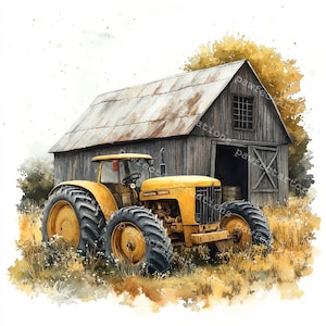 12 Farm yellow Tractor Clipart, Old Tractor Clipart, Printable Watercolor, High-Quality JPGs, Papercraft, Junk Journal, Digital Craft