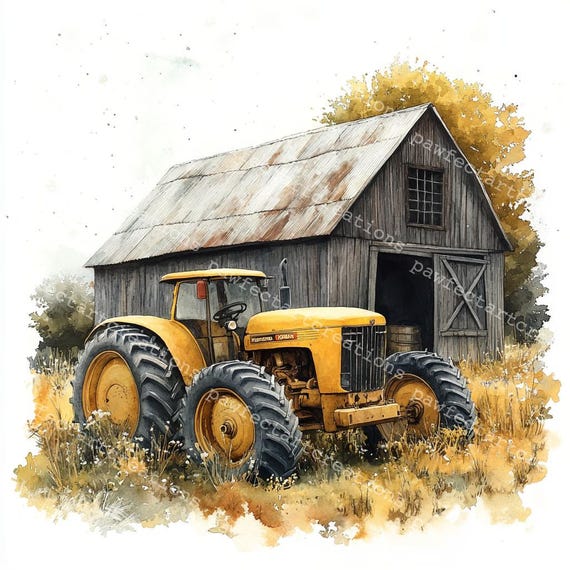 Farm Tractor Watercolor Clipart: Vintage Tractor Art (Digital Download)