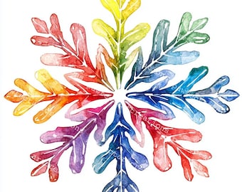 16 Rainbow Snowflake Clipart, Winter Art, Xmas Snowflake, Christmas Card, Christmas Print, High-Quality JPGs,Papercraft,Junk Journal
