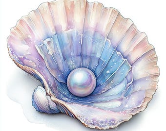 20 輝く真珠のクリップアート | 開いた貝殻のイラスト | 印刷可能な