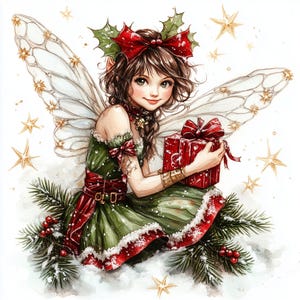 13 Clipart fée de Noël, clipart fée flocon de neige, fée de l'hiver, aquarelle imprimable, fichiers JPG de haute qualité, création de paperasse, journal indésirable
