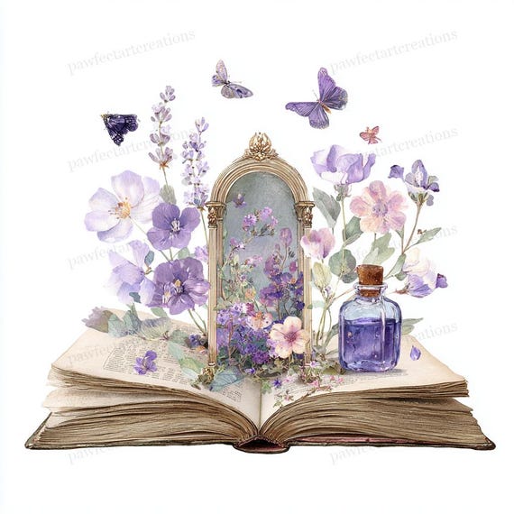 32 Enchanted Storybook Clipart, Watercolor Magical Fairy Book JPGs, Vintage Fantasy Book Art, Digital Download