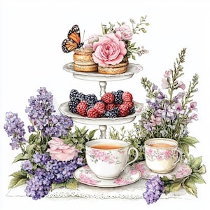 15 Clipart di Tea Party in stile inglese, Clipart di Tea Party, Clipart di acquerelli stampabili, JPG di alta qualità, Papercraft, Junk Journal, Artigianato digitale