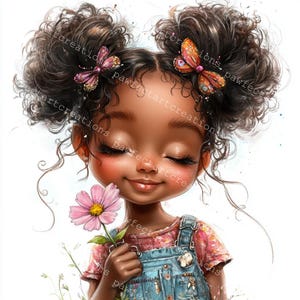 12 Quirky Black Girl With Flower Clipart, African Girl Clipart, Printable Watercolor, High-Quality JPGs, Junk Journal, Digital Craft