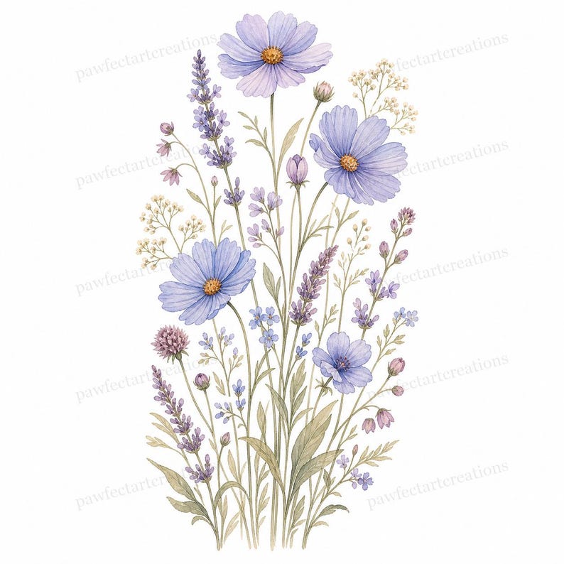 20 Pastel Wildflower Panels Clipart, Wedding Stationery and Journal Borders, Watercolor JPG, Digital Download, Commercial Use