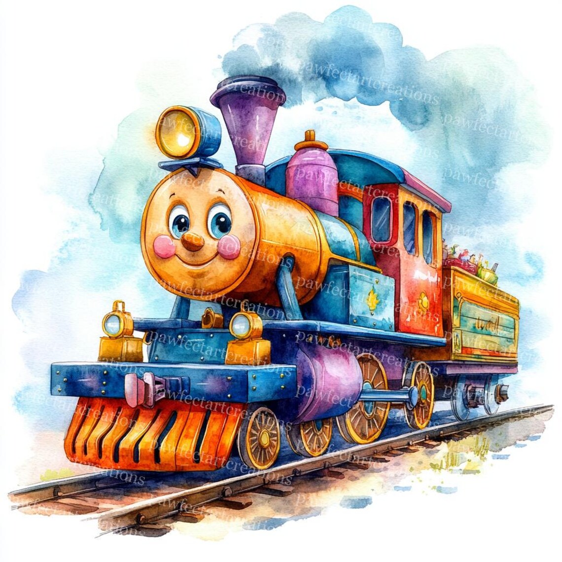 10 Cute Locomotives Clipart, Cartoon Train, Steamtrain, Printable ...