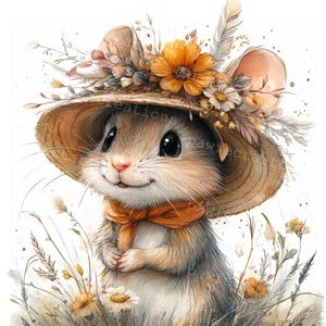 10 Boho Mouse Clipart, Mouse fofo, Mouse com flor, aquarela para impressão, JPG e PNG de alta qualidade, Papercraft, Junk Journal, artesanato digital