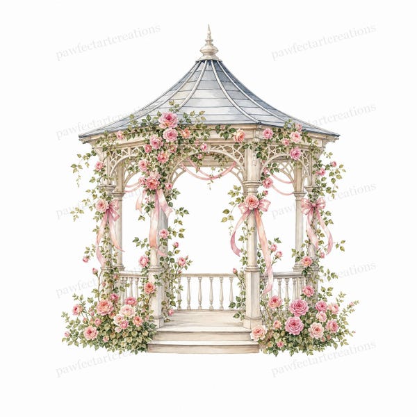 20 imágenes prediseñadas de jardines con cenadores florales, imágenes JPG de jardines con cenadores florales en acuarela, descarga digital, uso comercial.