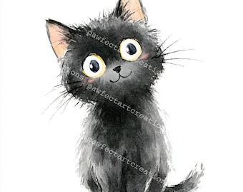 印刷可能な黒猫のクリップアート10点、水彩画、黒猫のプリント、猫の