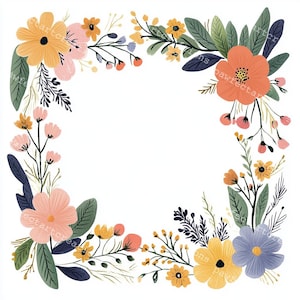 30 marcos florales bonitos, bordes florales primaverales, marco de flores silvestres, acuarela imprimible, archivos JPG de alta calidad, manualidades de papel, diario basura