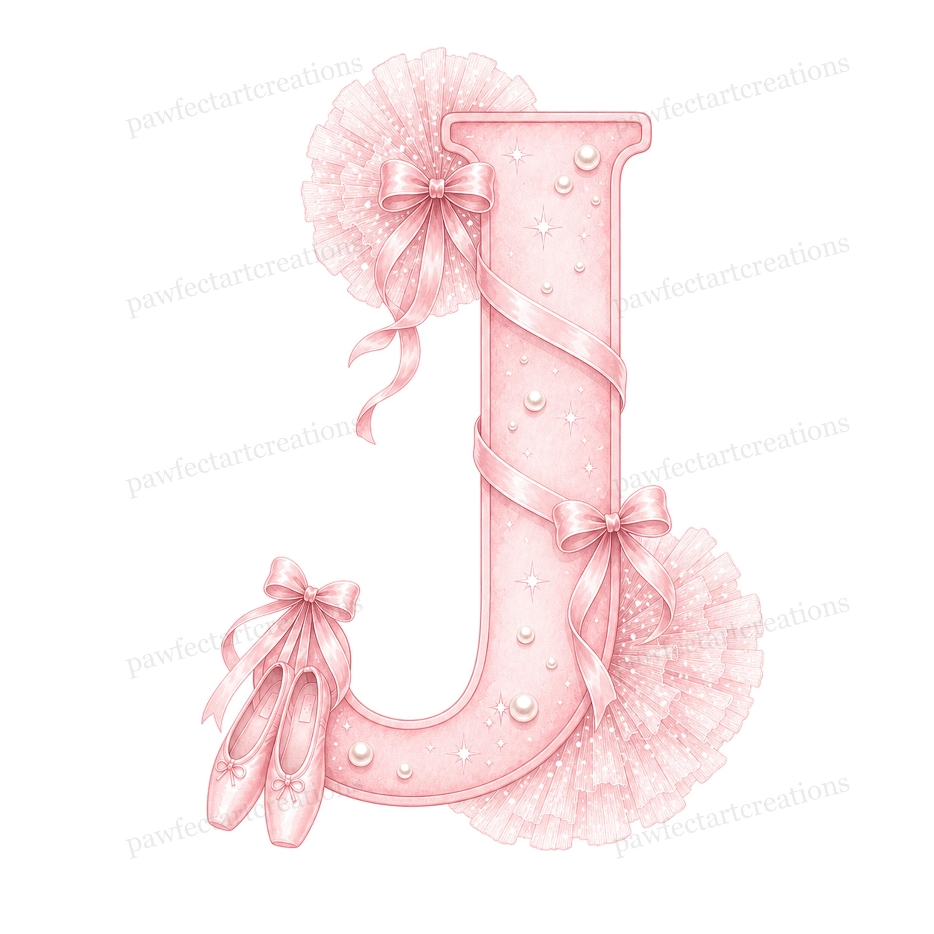 26 Ballet Pink Tulle Alphabet Clipart, Printable Watercolor JPG Letters ...