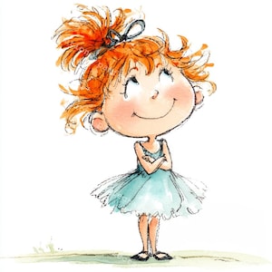 10 cliparts originaux de fille aux cheveux roux, jolie fille, petite fille, aquarelle imprimable, fichiers JPG de haute qualité, créations papier, journal indésirable, créations numériques