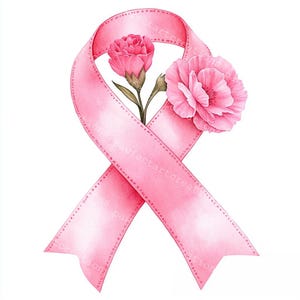 13 Pink Awareness Ribbon with flower Clipart, Breast Cancer Awareness, Printable Watercolor, High-Quality JPGs, Papercraft Junk Journal, Digital Craft
