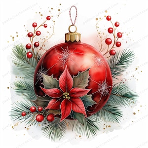 13 kerstbal clipart, kerstversiering clipart, afdrukbare aquarel, hoogwaardige JPG's, Papercraft, Junk Journal, Digital Craft