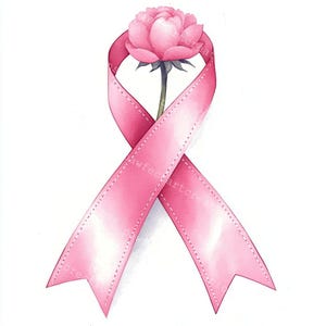 13 Pink Awareness Ribbon with flower Clipart, Breast Cancer Awareness, Printable Watercolor, High-Quality JPGs, Papercraft Junk Journal, Digital Craft