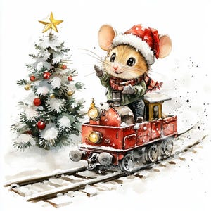 12 imágenes prediseñadas de ratón navideño, imágenes prediseñadas de ratón gracioso y lindo, acuarela imprimible, archivos JPG de alta calidad, diario basura de papel, manualidades digitales