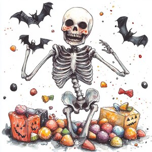 10 Funny Halloween Skeleton Clipart, Skull Dance, Skeleton Dance, Printable Watercolor,High-Quality JPGs, Junk Journal, Digital Craft