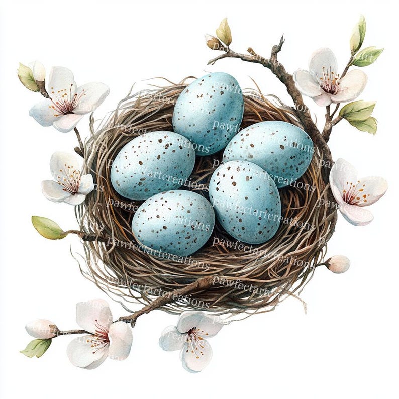 Bird Nest Eggs Watercolor Clipart: Pastel Spring Decor (digital ...