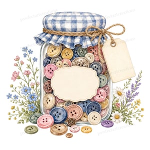 20 Cottage Button Burk Florals Clipart, Cottage Button Burk Florals Akvarell JPG-bilder, Digital Nedladdning, Kommersiellt Bruk