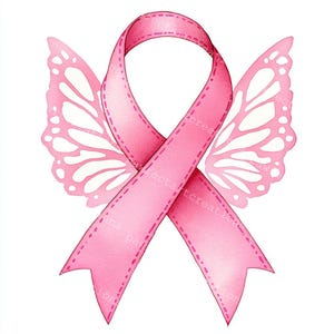 13 Pink Awareness Ribbon with butterfly wing Clipart, Breast Cancer Awareness, Printable Watercolor, High-Quality JPGs, Papercraft Junk Journal, Digital Craft