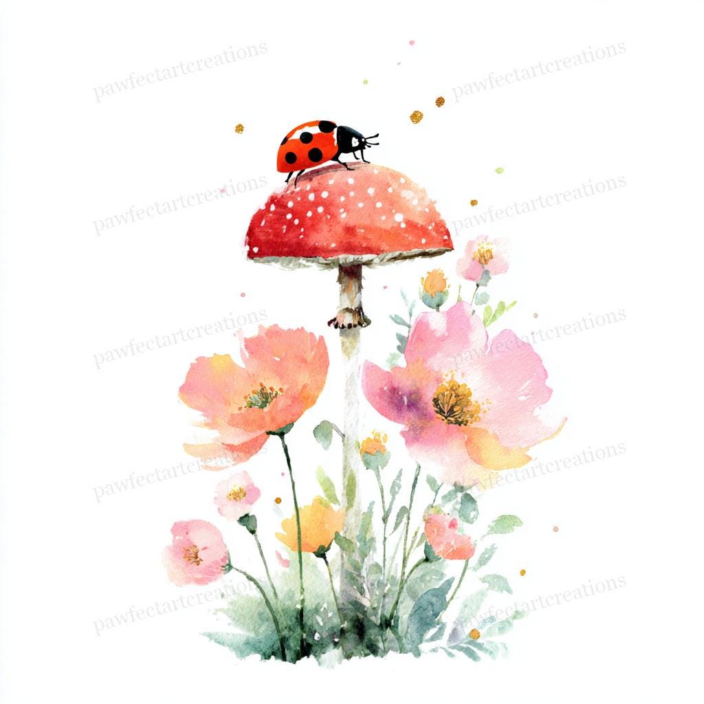 25 Spring Ladybug Garden Clipart, Cute Ladybird Flower, Garden Bug Art ...