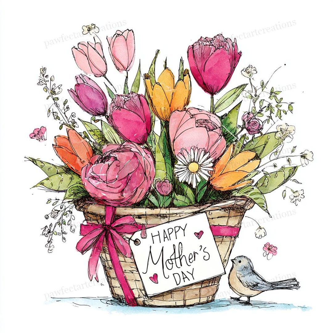 30 Quirky Mothers Day Flower Basket Clipart, Happy Mothers Day Art ...