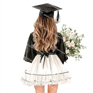 22 Graduation Pretty Girl Clipart, Student Grad Designs, Printable Watercolor, High-Quality JPGs, Papercraft, Junk Journal, Digital Craft