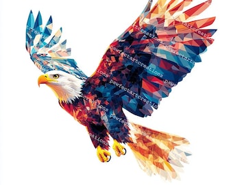 Geometric Bald Eagle Clipart: USA Flag, Independence Day (JPG Digital Download)