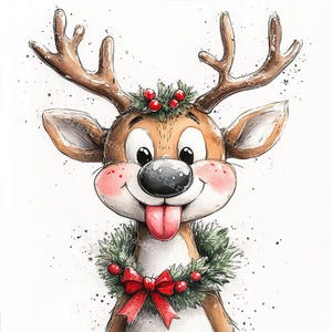10 cliparts drôles de renne de Noël, sapin de Noël, wapiti, aquarelle imprimable, fichiers JPG de haute qualité, créations en papier, journal indésirable, créations numériques