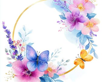 23 Spring Floral Frames Clipart, Spring Flower Borders,Wildflower Frame,Printable Watercolor,High-Quality JPGs,Papercraft, Junk Journal