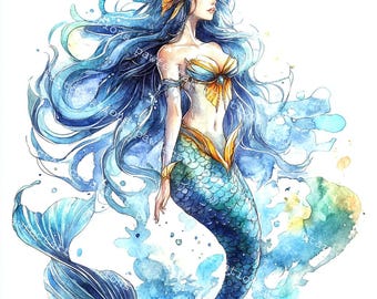 Watercolor Mermaid Clipart: Fashion Ephemera for Junk Journals (JPG Digital Download)