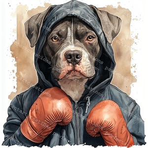 10 imágenes prediseñadas de perro boxeador, disfraz de perro boxeador, pitbull terrier, bull francés, acuarela imprimible, archivos JPG de alta calidad, diario basura, manualidades digitales