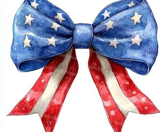 Patriotic Bow Clipart: USA Flag, 4th July Watercolor (Digital Craft)