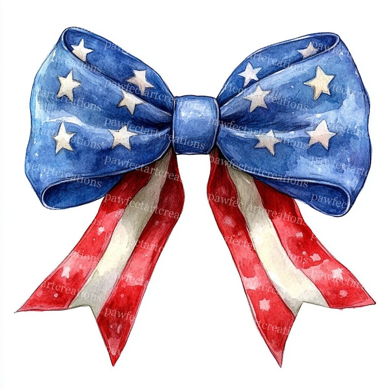 16 Patriotic Bows Clipart, USA Flag, 4th July Bow,Flag-Colored,Printable Watercolor, High-Quality JPGs,Papercraft Junk Journal,Digital Craft