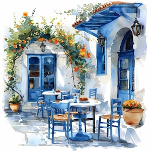 12 Clipart dell'isola di Mykonos, arte del paesaggio di Mykonos, clipart della Grecia, acquerello stampabile, JPG di alta qualità, carta, diario spazzatura, arte murale