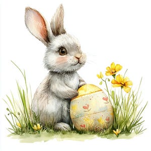 18 cliparts lapin et oeuf de Pâques, clipart Pâques, lapin dans un panier, aquarelle imprimable, fichiers JPG de haute qualité, créations en papier, journal indésirable