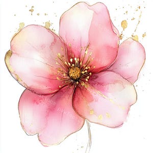 12 Clipart di fiori astratti, fiori rosa, oro e viola, stampa di fiori, acquerello stampabile, JPG di alta qualità, carta, diario spazzatura